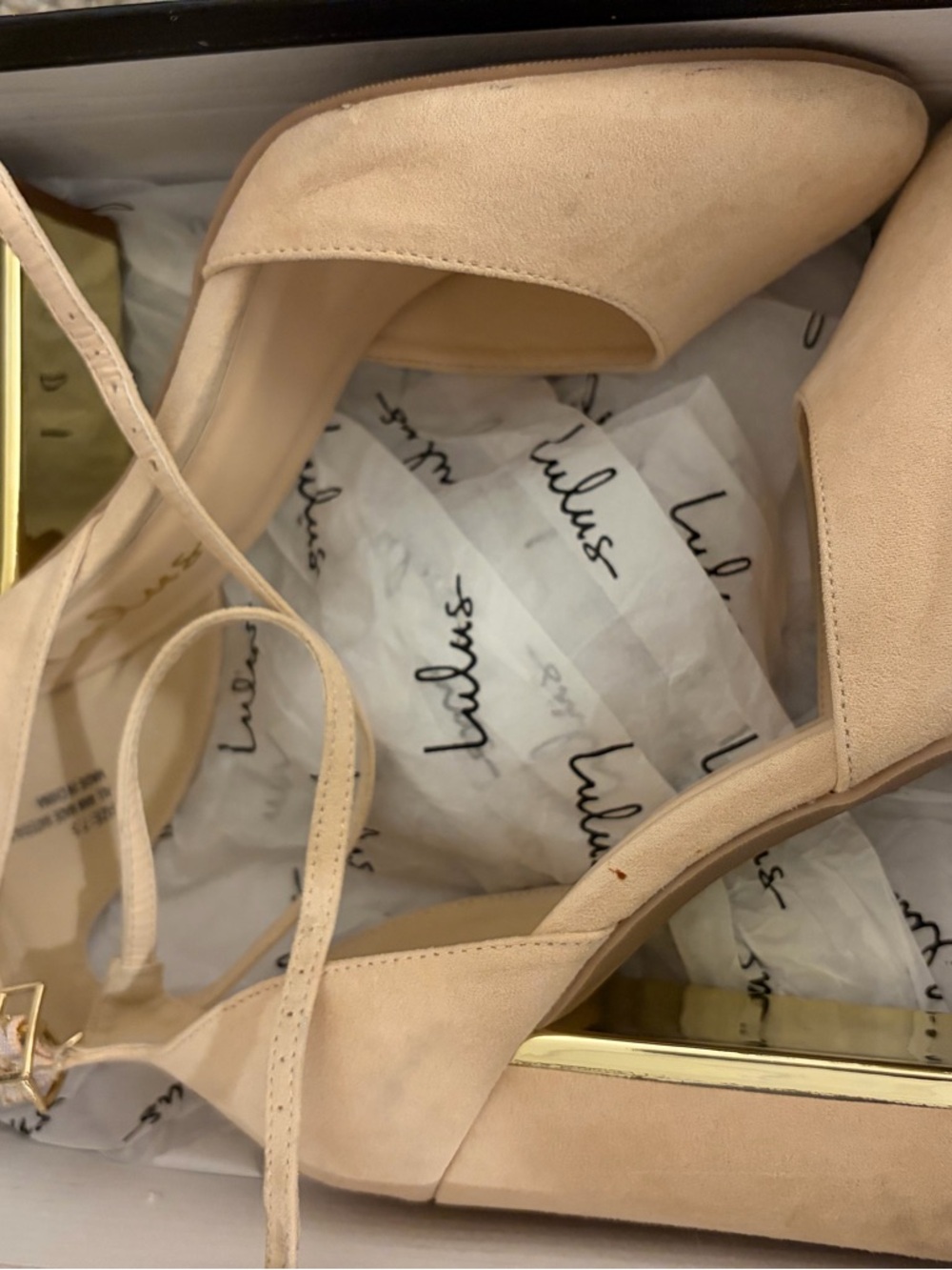 Lulus Nude Suede Ankle Strap Heels